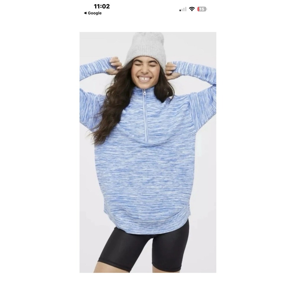Offline by Aerie Heathered Blue Striped Quarter Zip Pullover Sweater XL‎